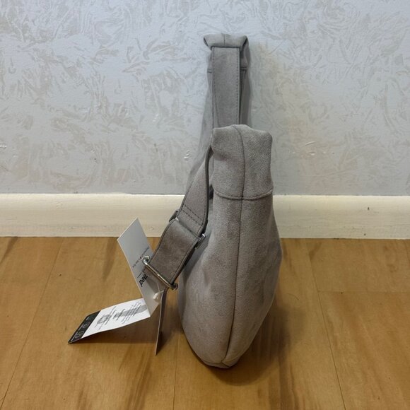 Grey Suede Crossbody Shoulder Bag With Adjustable Strap By Ah-Dorned New York - Picture 10 of 12